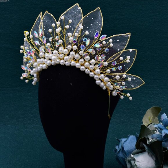 The Unbranded Brand Jewelry - ✨✨Mesh leaf shape pearl fantasy rhinestone crown birthday headdress
